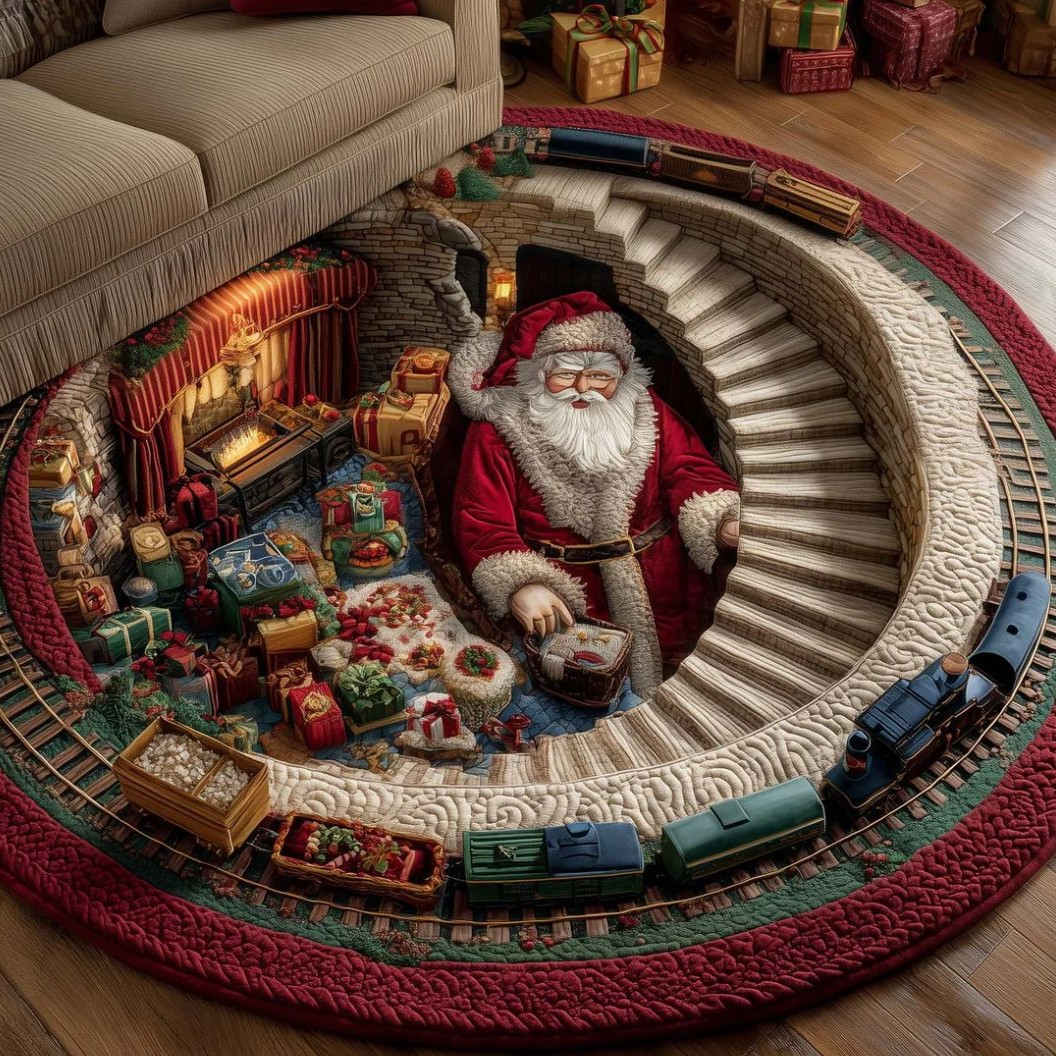 Magical Christmas 3D Illusion Rug — design 02 Santa's Toy Train Hideout