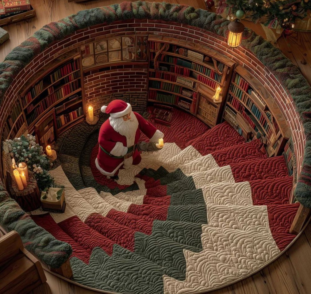 Magical Christmas 3D Illusion Rug — design 03 Santa's Spiral Staircase