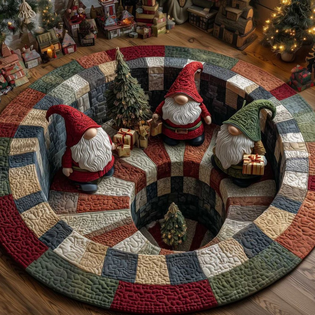 Magical Christmas 3D Illusion Rug — design 04 Festive Gnomes Patchwork