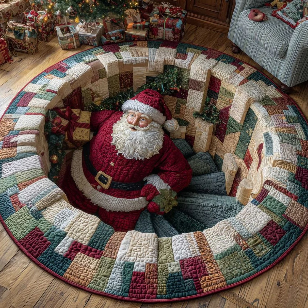 Magical Christmas 3D Illusion Rug — design 05 Cozy Santa Patchwork