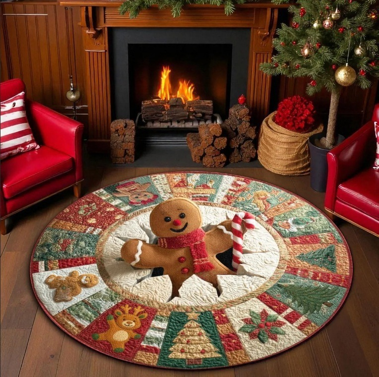 Magical Christmas 3D Illusion Rug — design 09 Gingerbread Man Patchwork