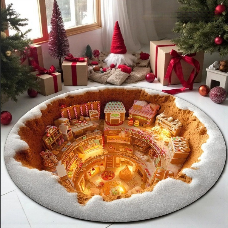 Magical Christmas 3D Illusion Rug — design 10 Glowing Gingerbread Village