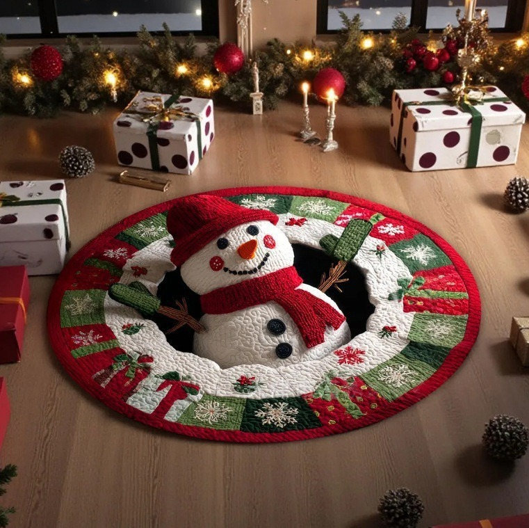Magical Christmas 3D Illusion Rug — design 13 Peeking Snowman