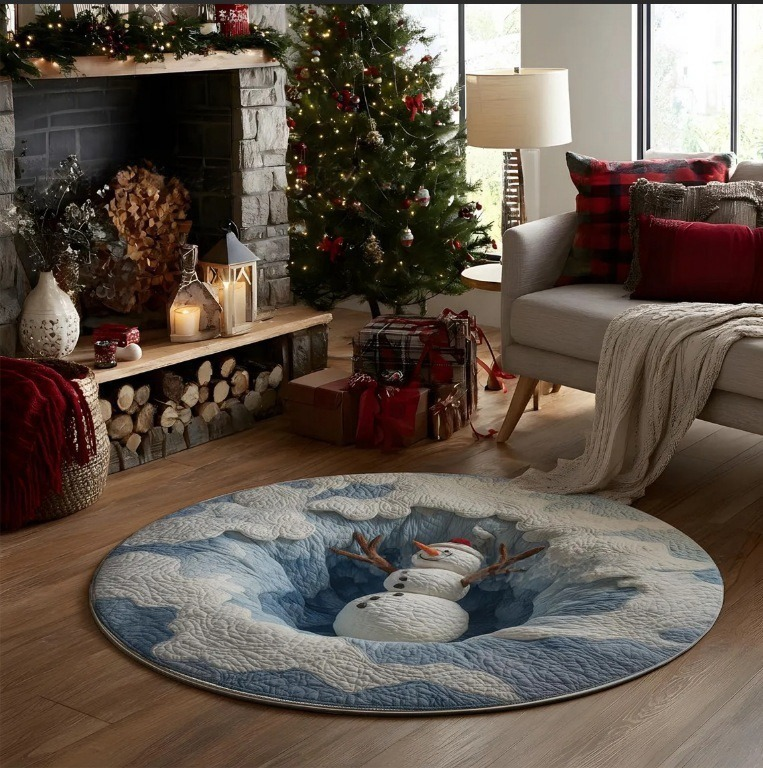Magical Christmas 3D Illusion Rug — design 14 Snowy Blue Snowman
