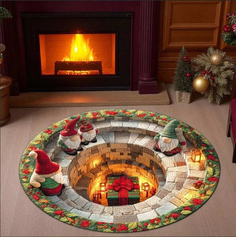 Magical Christmas 3D Illusion Rug — design 16 Gnomes' Secret Fireplace