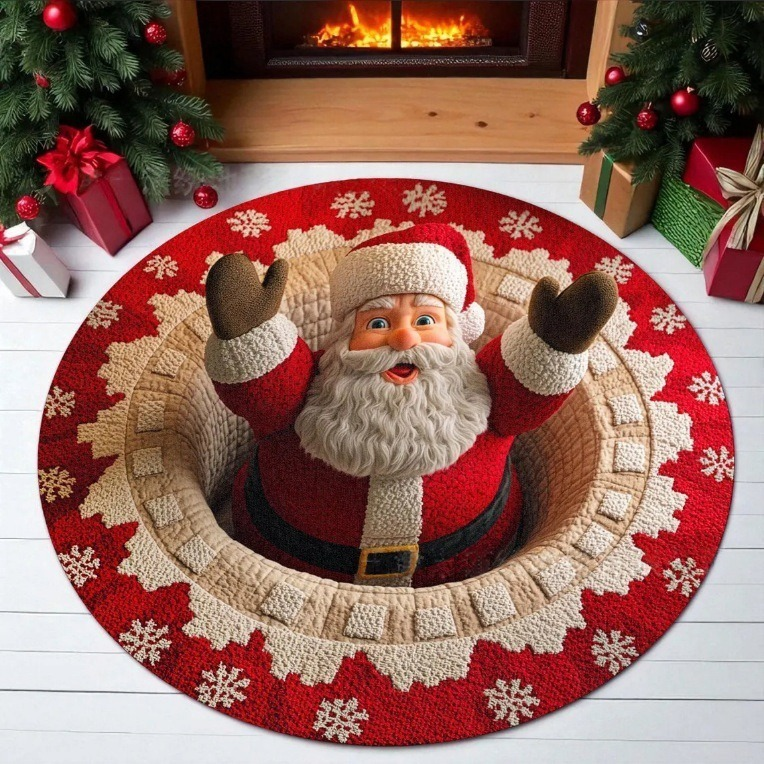 Magical Christmas 3D Illusion Rug — design 17 Waving Santa Snowflake