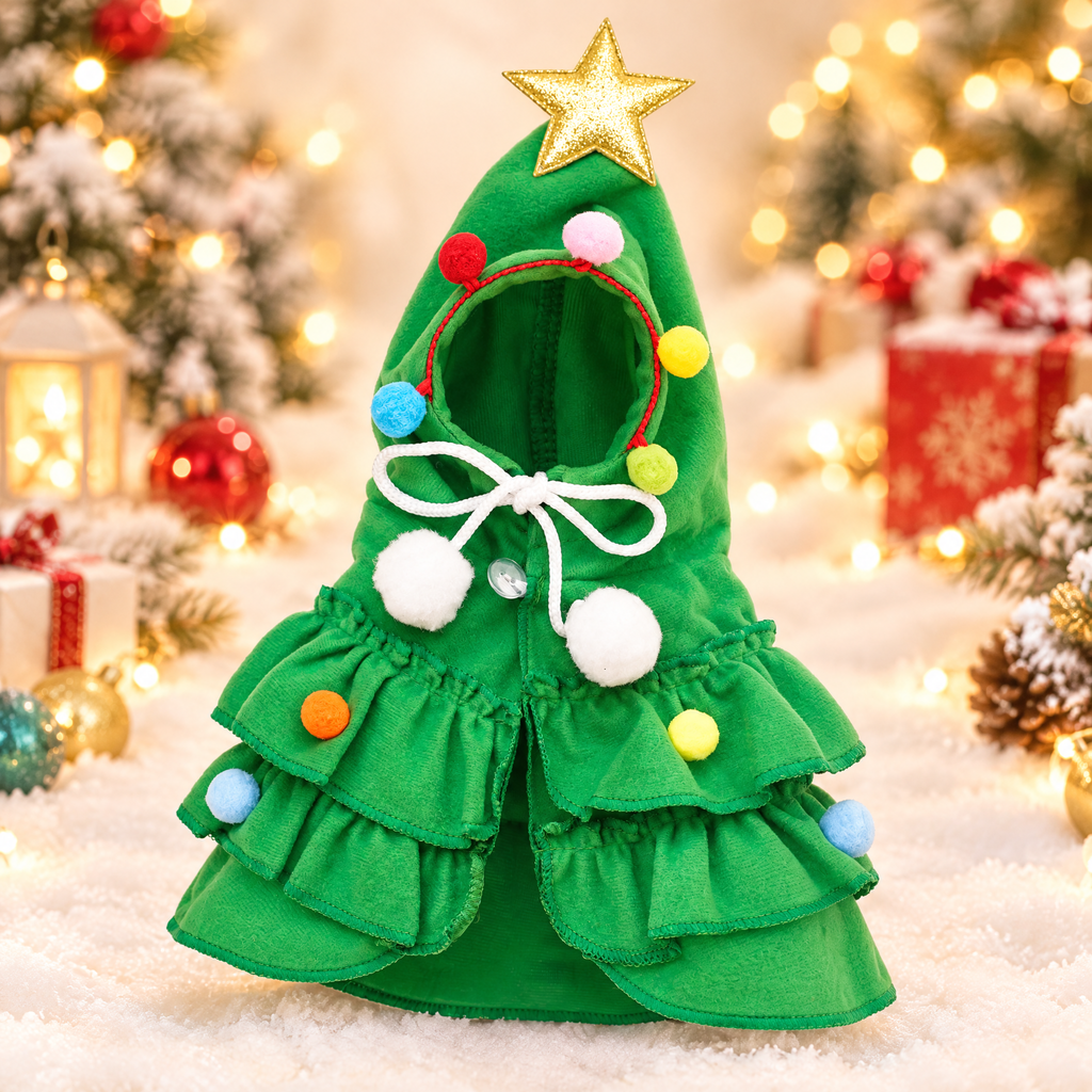 Festive Christmas Tree Pet Cape — Green