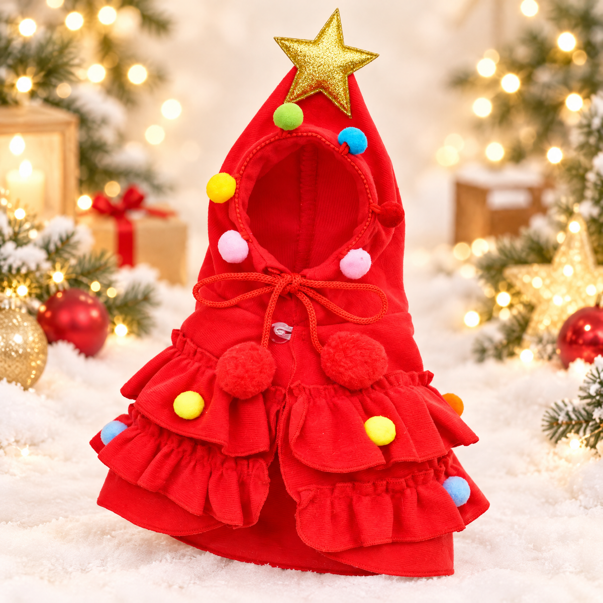 Festive Christmas Tree Pet Cape — Red