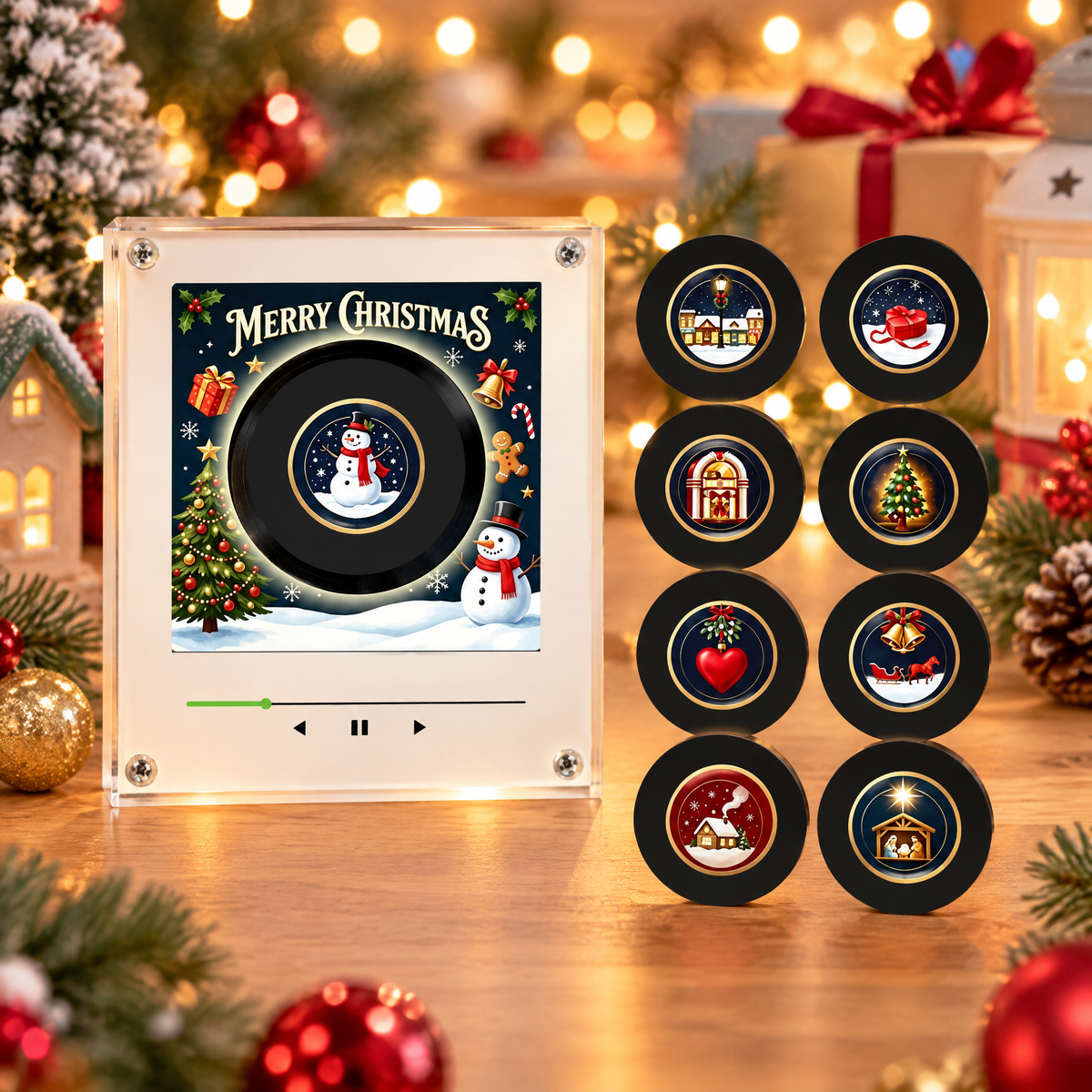 Smart Christmas Mini Record Magnet — Snowman Night