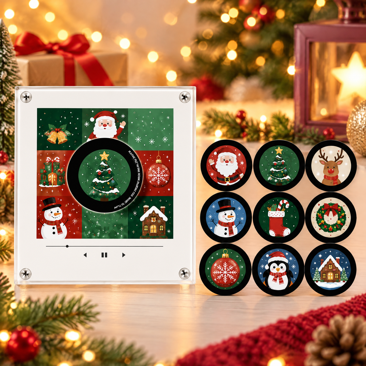 Smart Christmas Mini Record Magnet — Holiday Patchwork