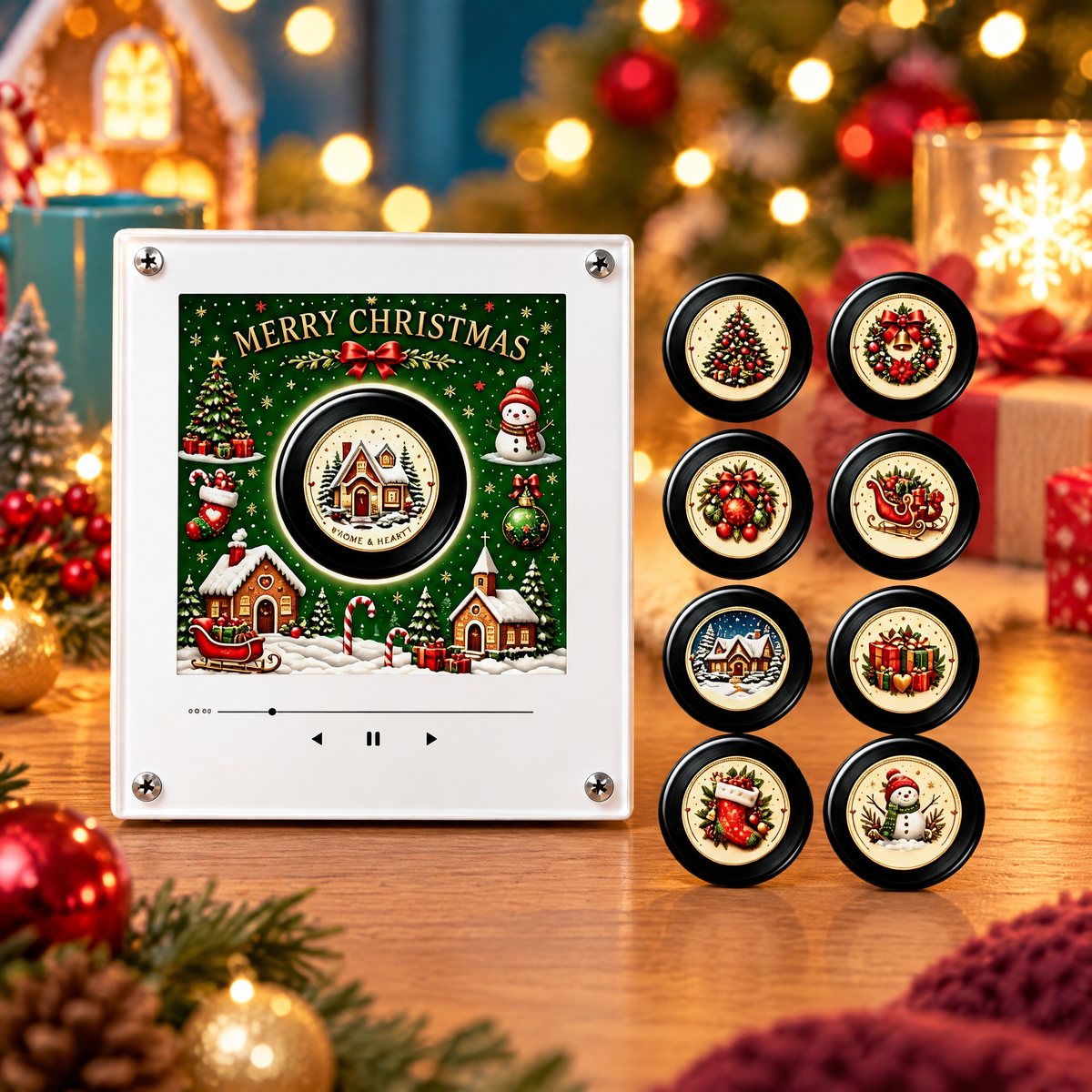 Smart Christmas Mini Record Magnet — Gingerbread Village