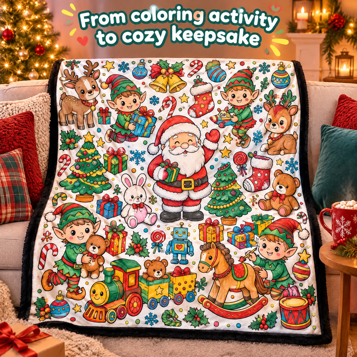 Santa's Workshop Coloring Velvet Throw — product photo 2 of 9