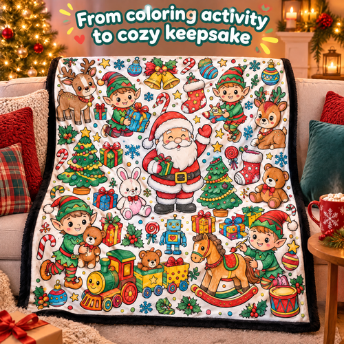 Santa's Workshop Coloring Velvet Throw — product photo 2 of 9