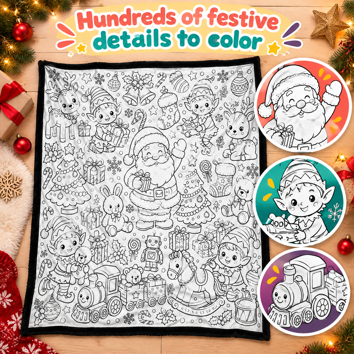 Santa's Workshop Coloring Velvet Throw — product photo 3 of 9