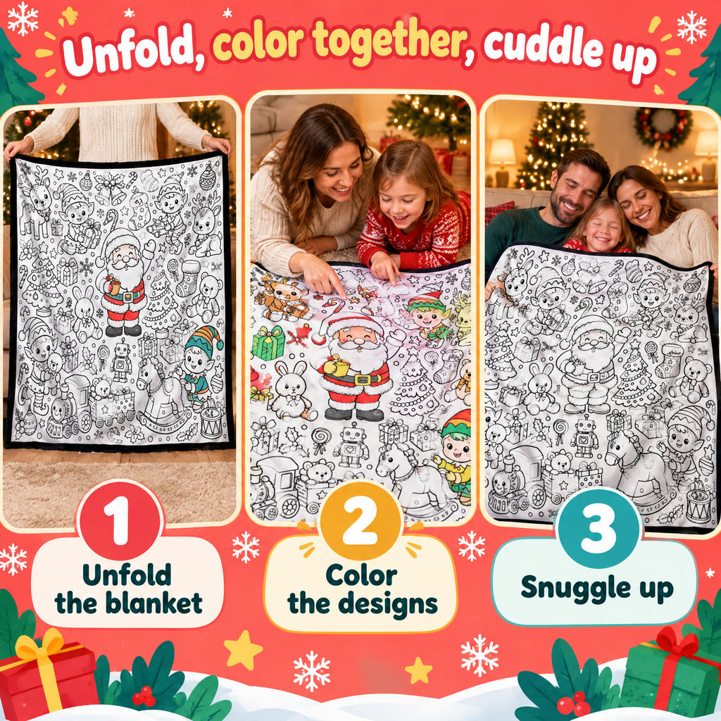 Santa's Workshop Coloring Velvet Throw — product photo 4 of 9