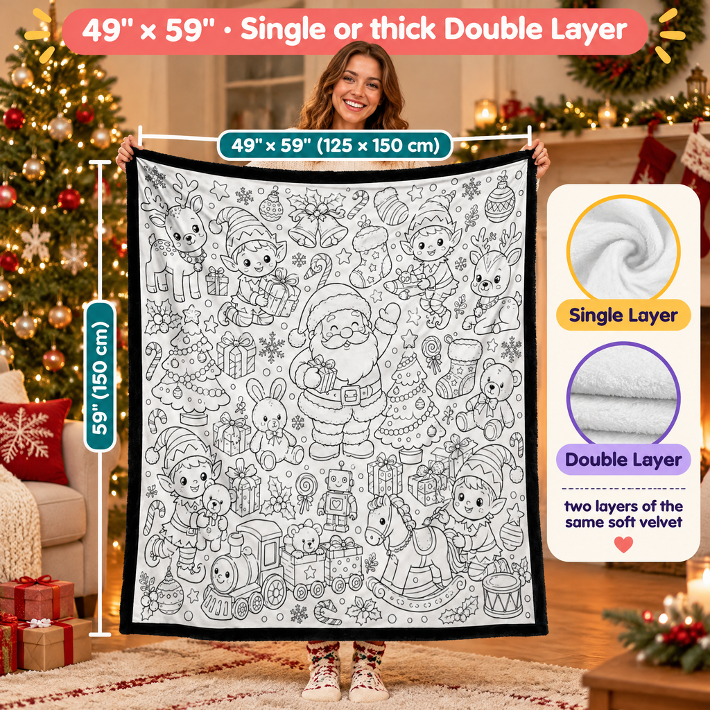 Santa's Workshop Coloring Velvet Throw — product photo 6 of 9