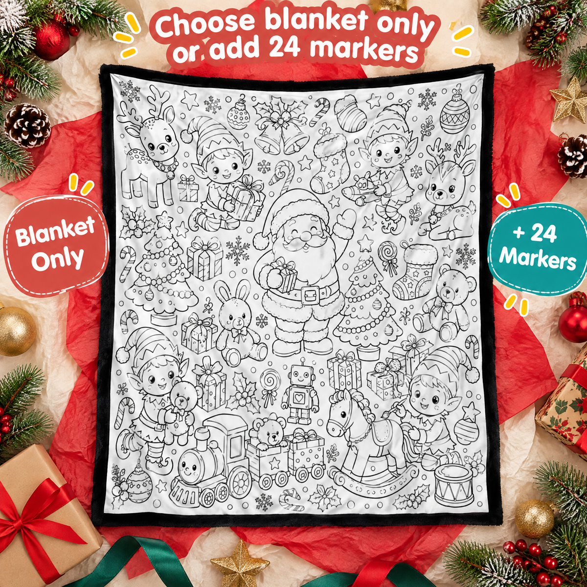 Santa's Workshop Coloring Velvet Throw — product photo 7 of 9