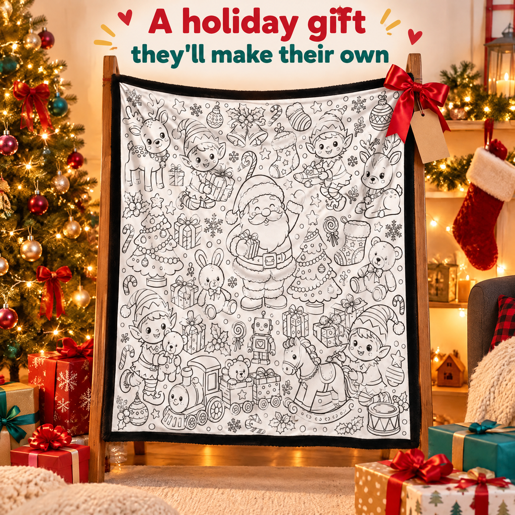 Santa's Workshop Coloring Velvet Throw — product photo 8 of 9