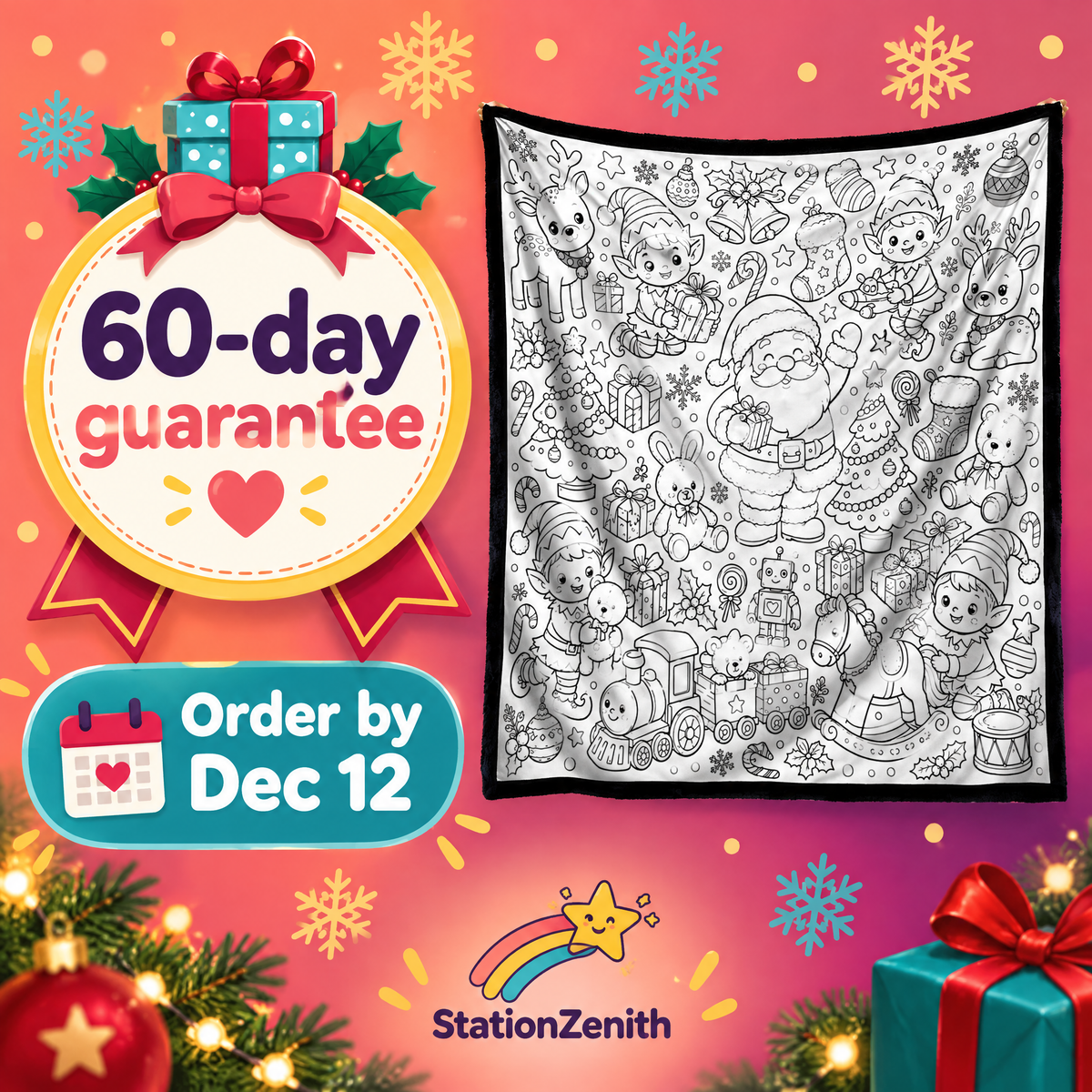 Santa's Workshop Coloring Velvet Throw — product photo 9 of 9