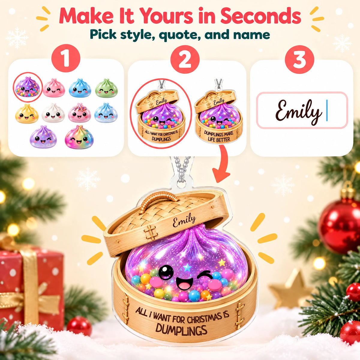 Personalized Christmas Dumpling Ornament — personalize in 3 steps