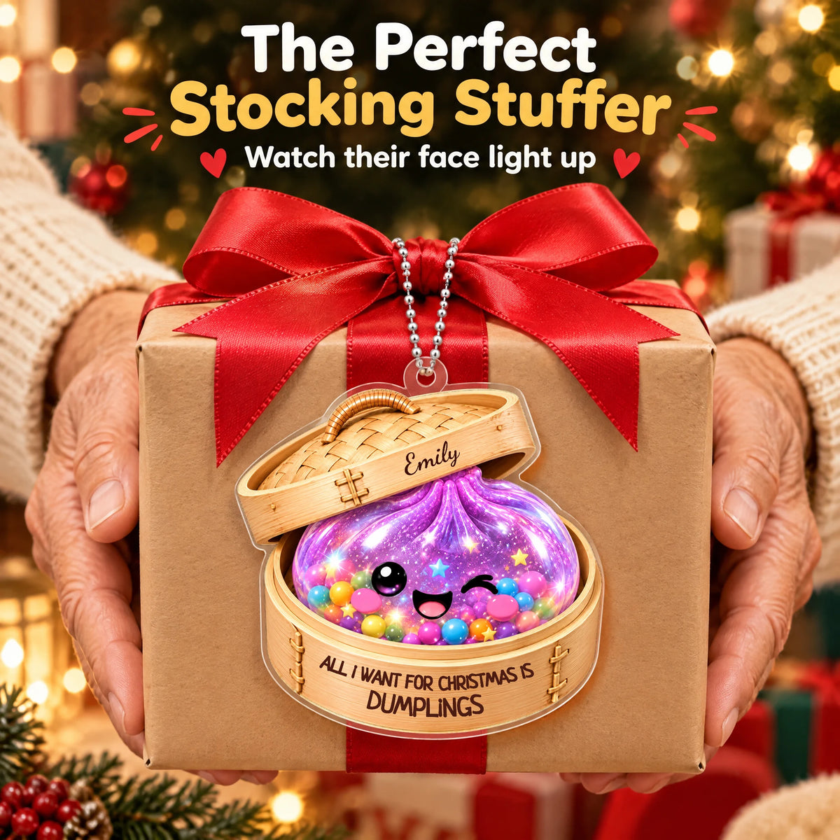Personalized Christmas Dumpling Ornament — as a gift topper