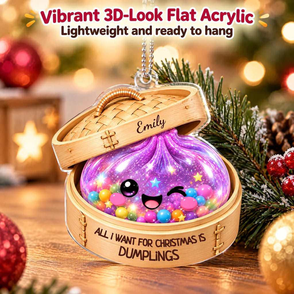 Personalized Christmas Dumpling Ornament — flat acrylic close-up