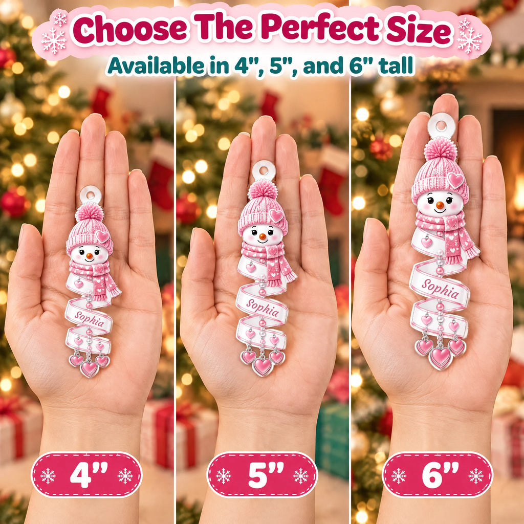 Personalized Smiling Snowman Keepsake Ornament — 4, 5 and 6 inch tall sizes on a hand