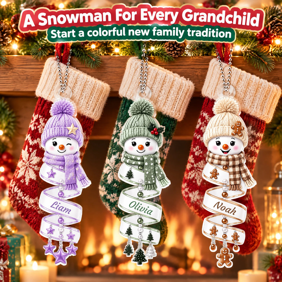 Personalized Smiling Snowman Keepsake Ornament — one for every grandchild