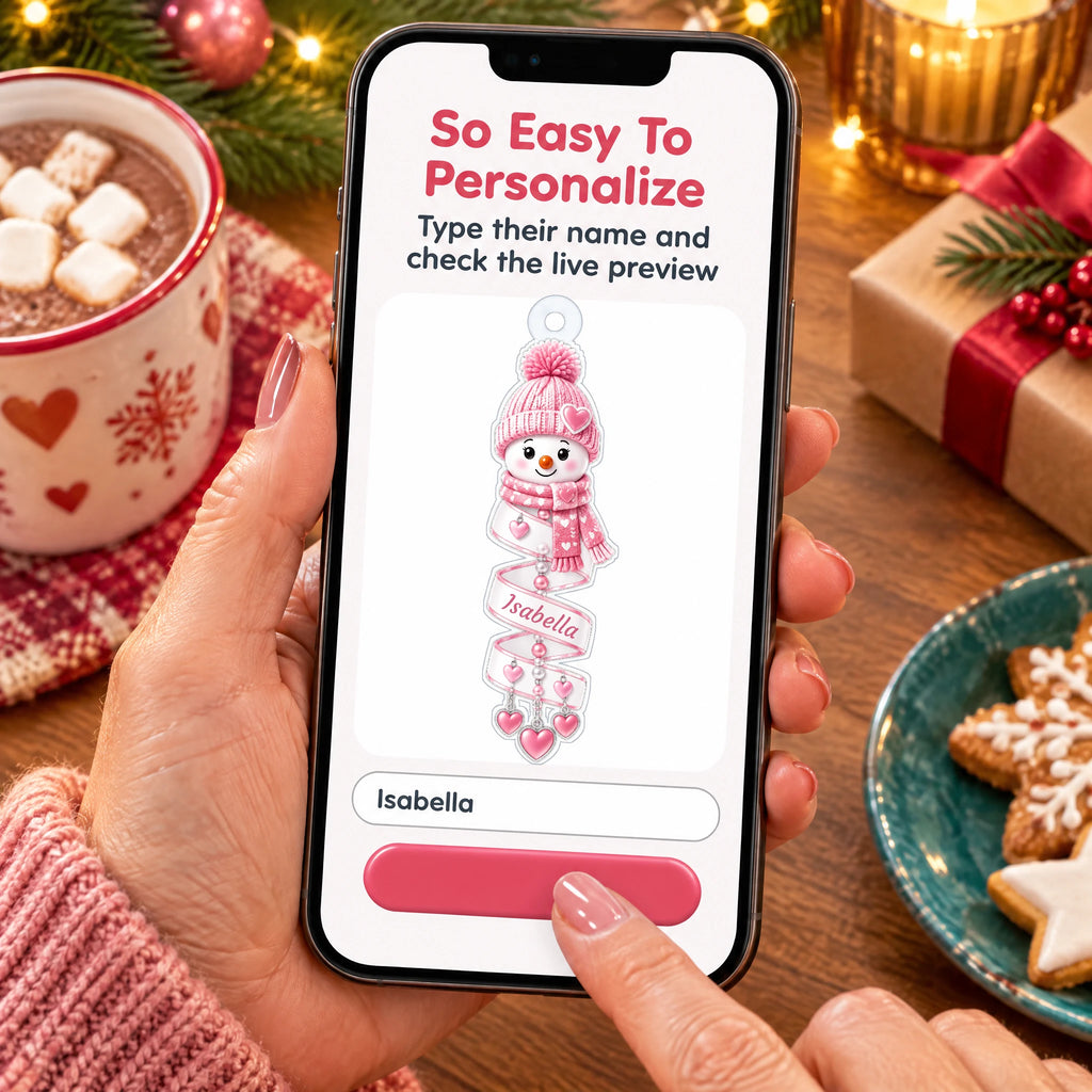 Personalized Smiling Snowman Keepsake Ornament — personalize with a live preview