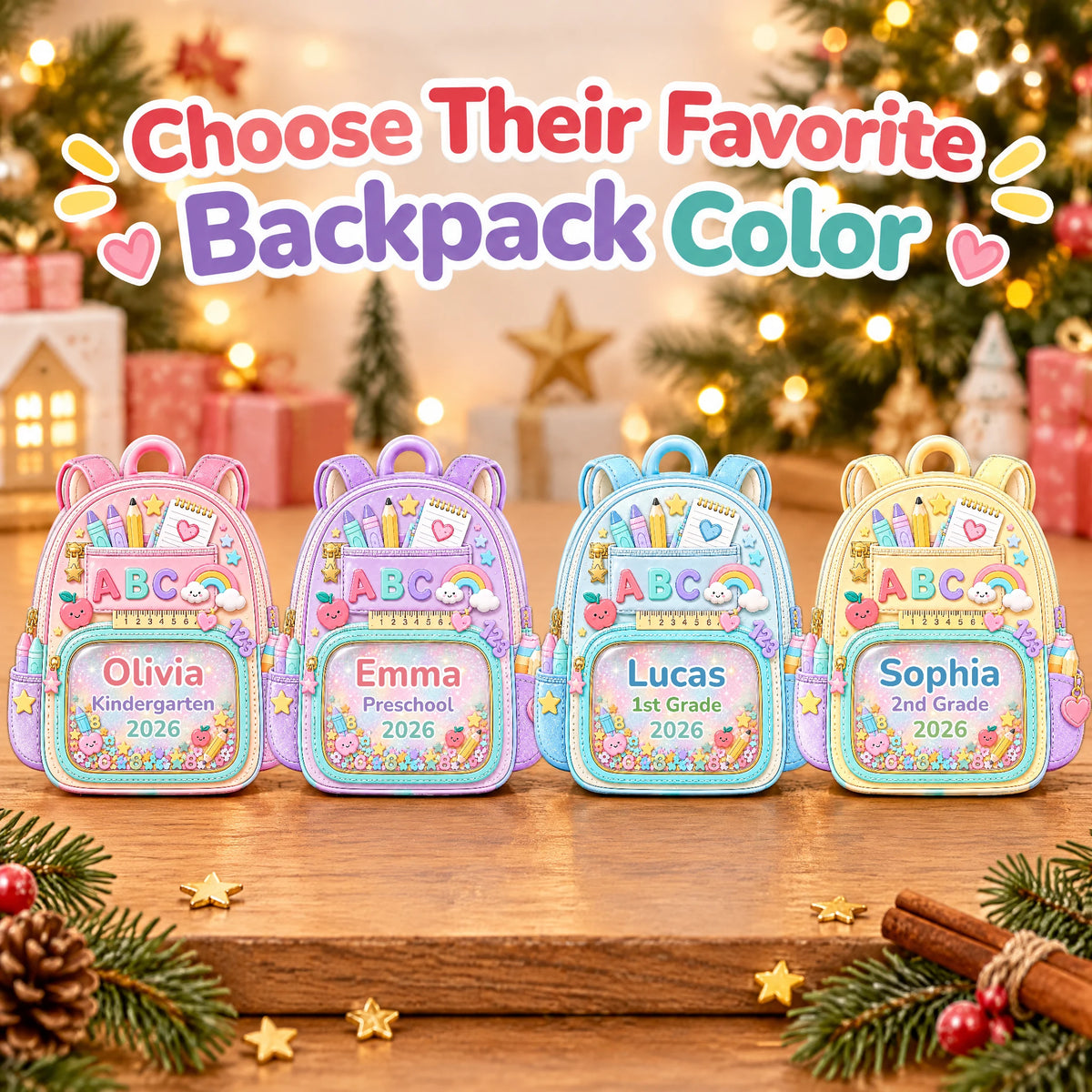 My School Year Personalized Backpack Ornament — all 4 backpack colors