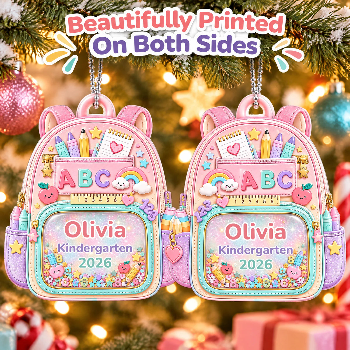My School Year Personalized Backpack Ornament — printed on both sides