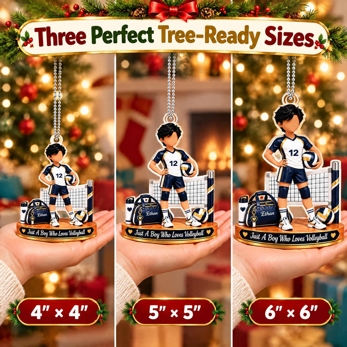 Personalized Volleyball Player Christmas Keepsake Ornament — 4, 5 and 6 inch sizes on a hand