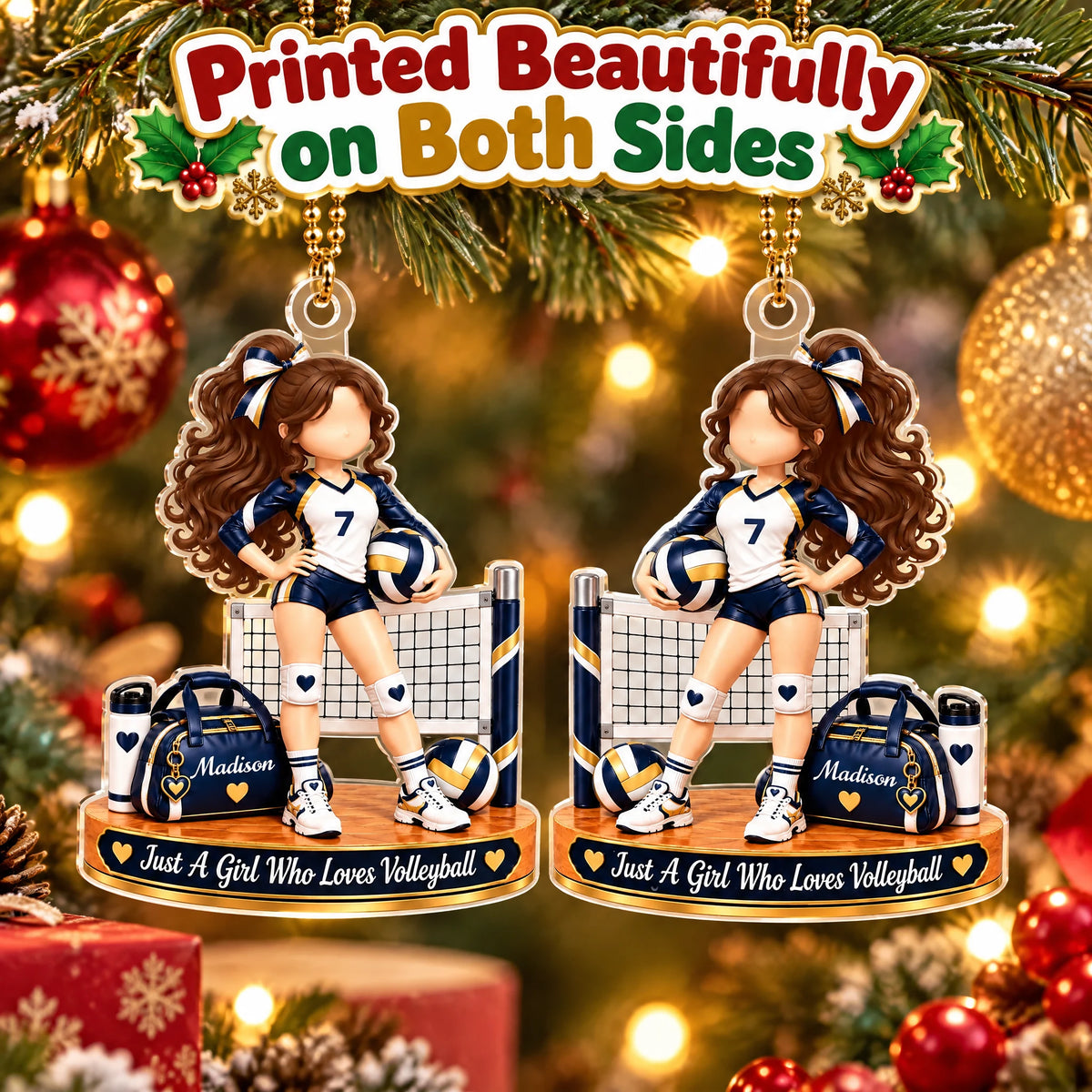 Personalized Volleyball Player Christmas Keepsake Ornament — printed on both sides