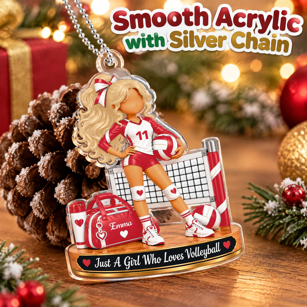 Personalized Volleyball Player Christmas Keepsake Ornament — flat acrylic close-up