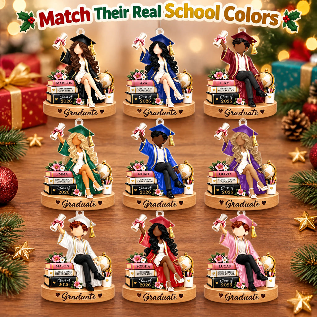 Personalized Class of 2026 Graduation Christmas Keepsake Ornament — all 9 gown colors