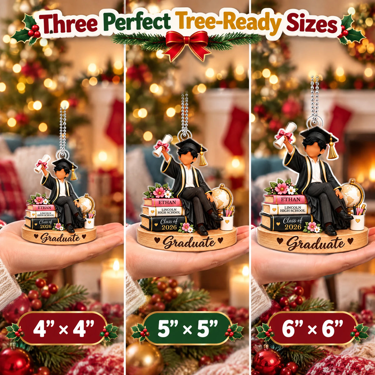 Personalized Class of 2026 Graduation Christmas Keepsake Ornament — 4, 5 and 6 inch sizes on a hand