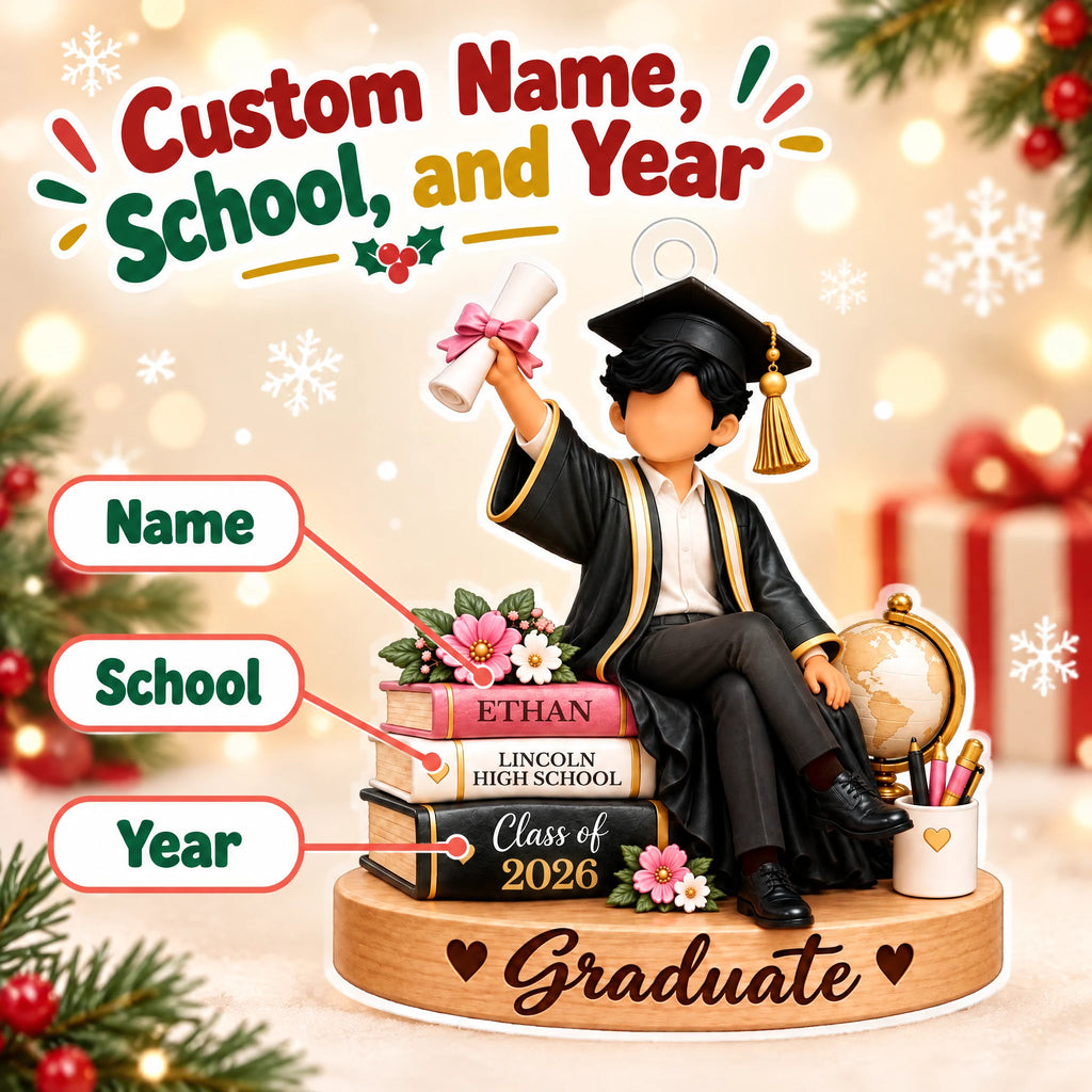 Personalized Class of 2026 Graduation Christmas Keepsake Ornament — name, school and class year