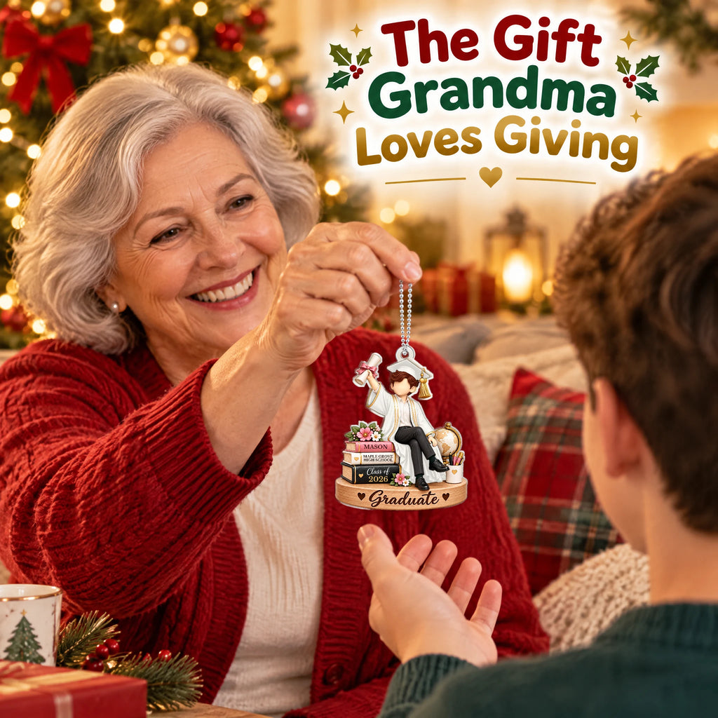 Personalized Class of 2026 Graduation Christmas Keepsake Ornament — a gift from grandma for her grandchild