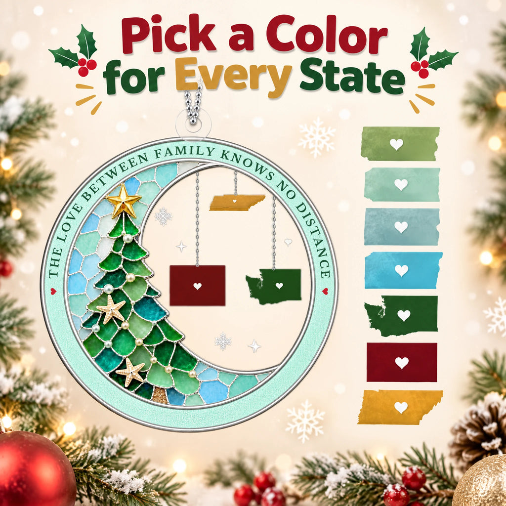Personalized Family State Christmas Ornament — 7 sea glass state colors