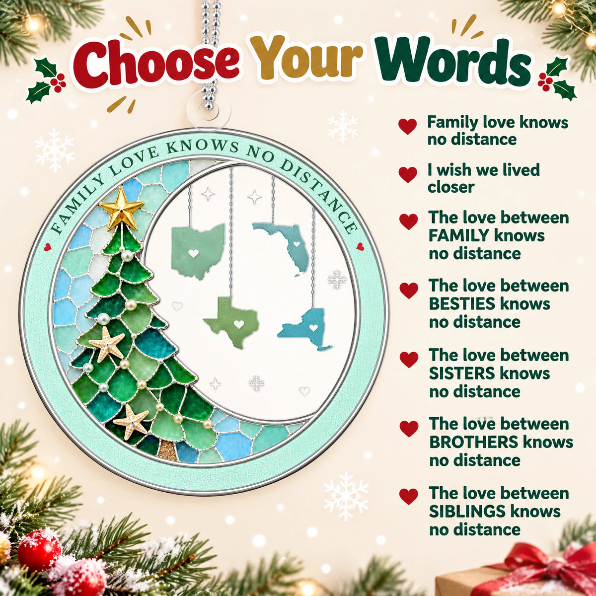 Personalized Family State Christmas Ornament — 7 quote choices