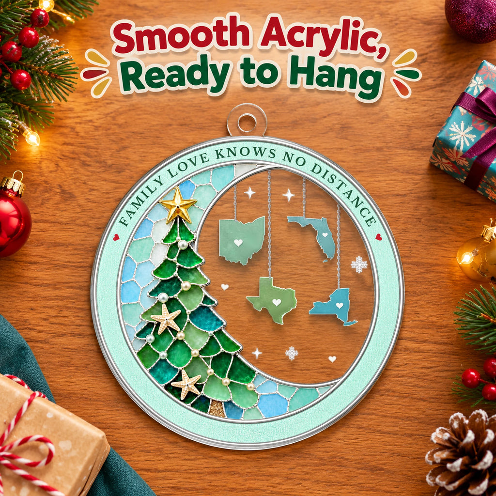 Personalized Family State Christmas Ornament — flat acrylic close-up